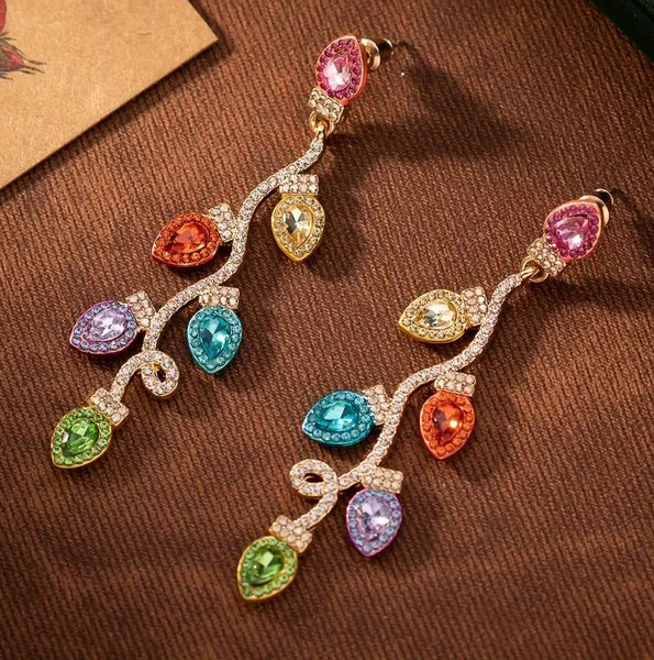 Multicolor Rhinestone Christmas Lights Earrings