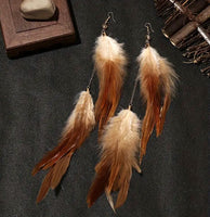 Boho Chic Long Dangle Feather Earrings -5 Color Choices