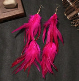 Boho Chic Long Dangle Feather Earrings -5 Color Choices
