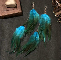 Boho Chic Long Dangle Feather Earrings -5 Color Choices