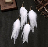 Boho Chic Long Dangle Feather Earrings -5 Color Choices