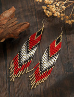 Boho-Chic Black & Red Beaded Long Tassel Earrings