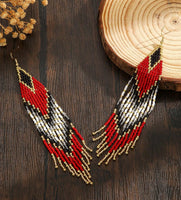 Boho-Chic Black & Red Beaded Long Tassel Earrings