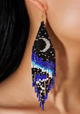 Bohemian Stylish Moon & Stars Beaded Tassel Earrings