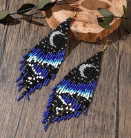 Bohemian Stylish Moon & Stars Beaded Tassel Earrings