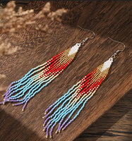 Boho-Chic Colorful Beaded Long Tassel Earrings