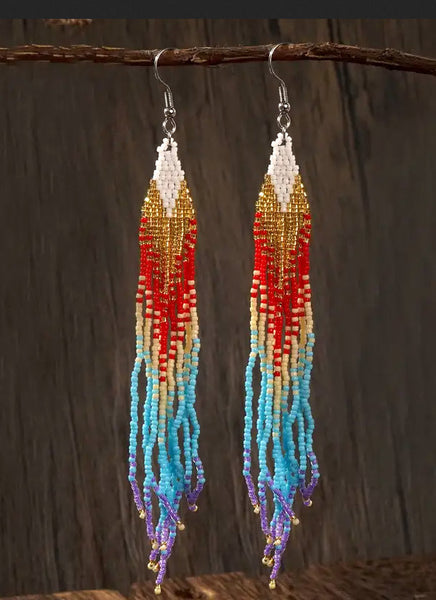 Boho-Chic Colorful Beaded Long Tassel Earrings