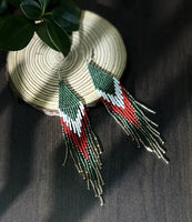 Boho-Chic Olive Green Beaded Long Tassel Earrings