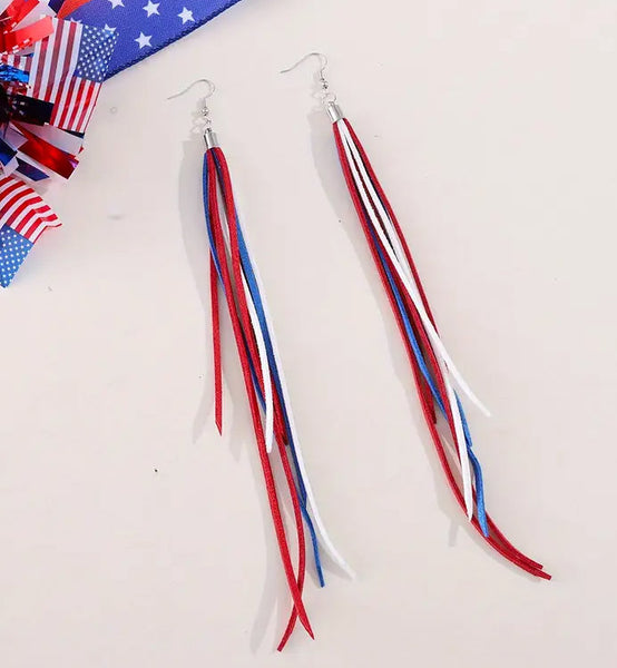 Patriotic Long Tassel Earrings