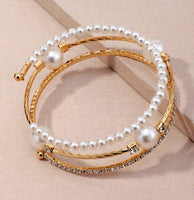 Set of 5 Pearl Hoop Earrings or Pearl & Rhinestone Wrap Bracelet (Goldtone)