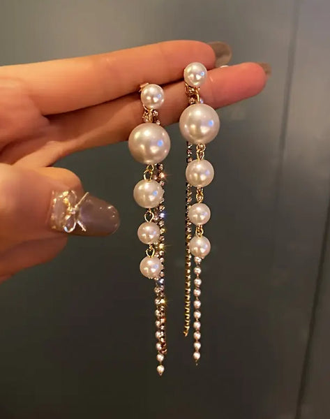 Pearl Tassel Post-Back Earrings