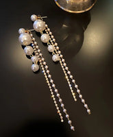 Pearl Tassel Post-Back Earrings