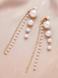 Pearl Tassel Post-Back Earrings