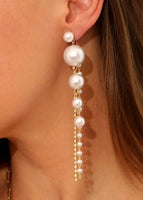 Pearl Tassel Post-Back Earrings