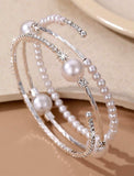 Set of 5 Pearl Hoop Earrings or Pearl & Rhinestone Wrap Bracelet (Silvertone)