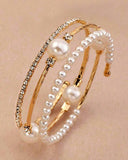 Set of 5 Pearl Hoop Earrings or Pearl & Rhinestone Wrap Bracelet (Goldtone)