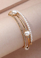 Set of 5 Pearl Hoop Earrings or Pearl & Rhinestone Wrap Bracelet (Goldtone)