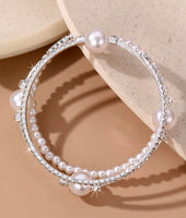 Set of 5 Pearl Hoop Earrings or Pearl & Rhinestone Wrap Bracelet (Silvertone)