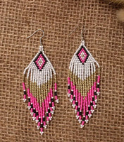 Boho-Chic Pink & White Beaded Long Tassel Earrings