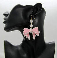 Elegant Rhinestone Bows Dangle Earrings (3 Color Choices)