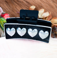 Petra Silvertone Puff Heart and Black Hair Claw