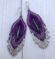 Boho-Chic Purple Beaded Long Tassel Earrings