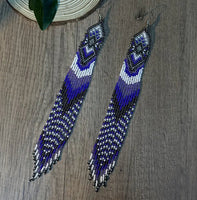 Boho-Chic Purples Beaded Long Tassel Earrings