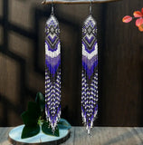 Boho-Chic Purples Beaded Long Tassel Earrings