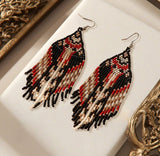 Boho-Chic Red & Black Beaded Long Tassel Earrings