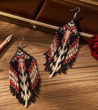 Boho-Chic Red & Black Beaded Long Tassel Earrings