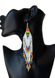 Boho-Chic White Beaded Long Tassel Earrings