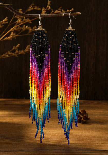 Boho-Chic Colorful Beaded Long Tassel Earrings