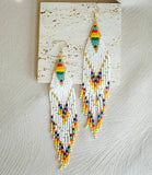 Boho-Chic White Beaded Long Tassel Earrings