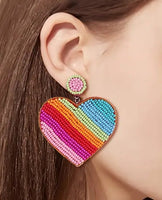 Rainbow Heart Seed Bead Earrings