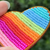 Rainbow Heart Seed Bead Earrings
