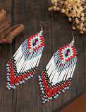 Boho-Chic Red & White Beaded Long Tassel Earrings