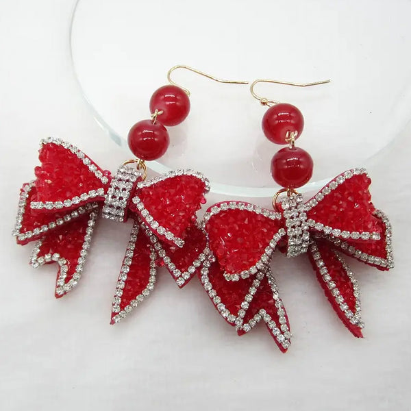Elegant Rhinestone Bows Dangle Earrings (3 Color Choices)