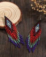 Boho-Chic Colorful Aztec Beaded Long Tassel Earrings