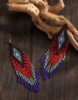 Boho-Chic Colorful Aztec Beaded Long Tassel Earrings