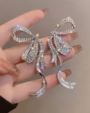 Simple Ribbon Rhinestone Bow Earrings