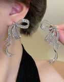 Simple Ribbon Rhinestone Bow Earrings