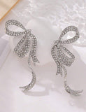 Simple Ribbon Rhinestone Bow Earrings