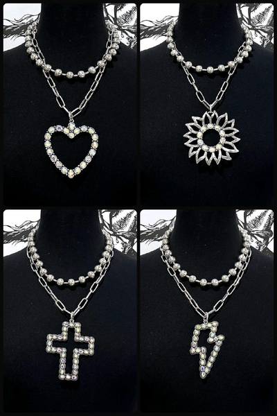Western BOUJEE Layered Necklace with Matching Earrings (4 Choices Available)