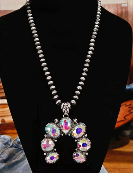 Western Oversized AB Squash Blossom Beaded Necklace