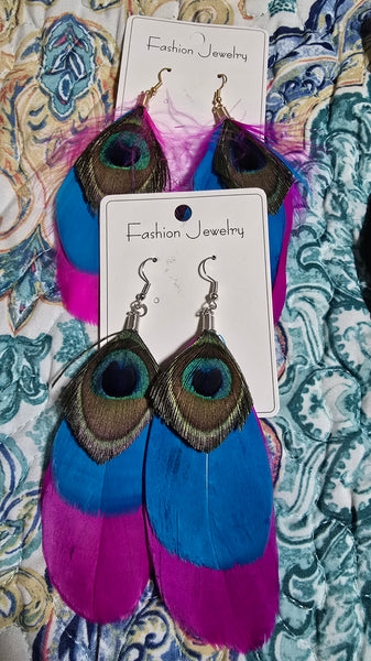 Boho Chic Colorful Feather Earrings