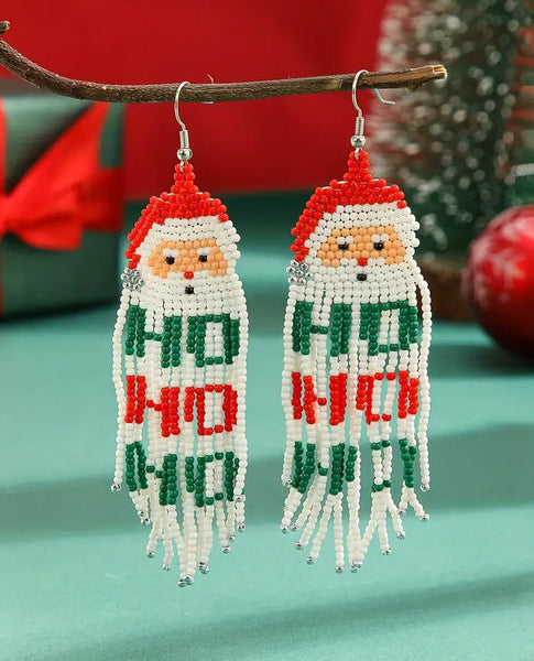 CHRISTMAS Boho-Chic Beaded Long Tassel Earrings (Santa or Snowman)