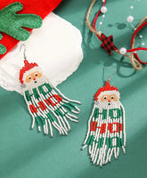 CHRISTMAS Boho-Chic Beaded Long Tassel Earrings (Santa or Snowman)