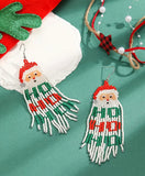 CHRISTMAS Boho-Chic Beaded Long Tassel Earrings (Santa or Snowman)