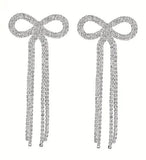 Rhinestone Tassel Bows Earrings (2 Color Choices)