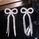 Rhinestone Tassel Bows Earrings (2 Color Choices)